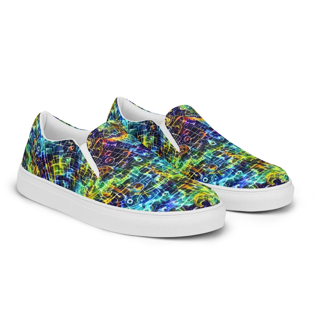 Electric Gridfall on Men's Slip-On Canvas Shoes — Right Front