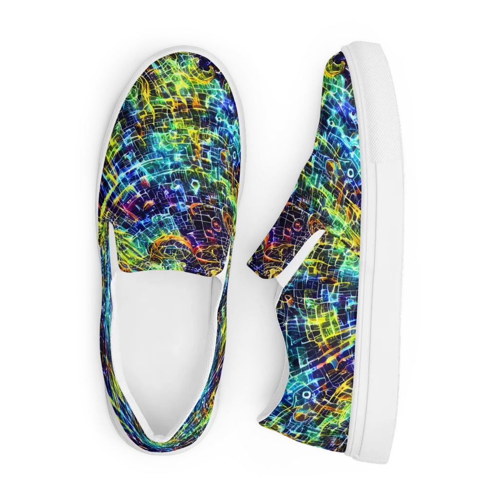 Electric Gridfall on Men's Slip-On Canvas Shoes — Front