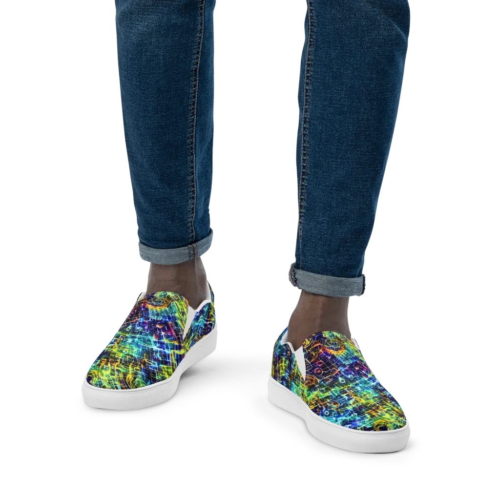 Electric Gridfall on Men's Slip-On Canvas Shoes — Front