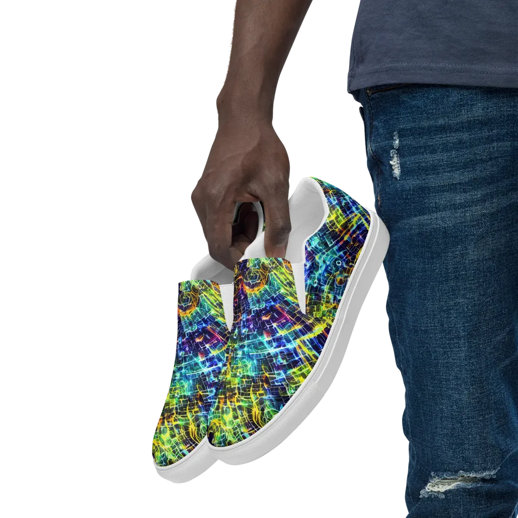 Electric Gridfall on Men's Slip-On Canvas Shoes — Left Front