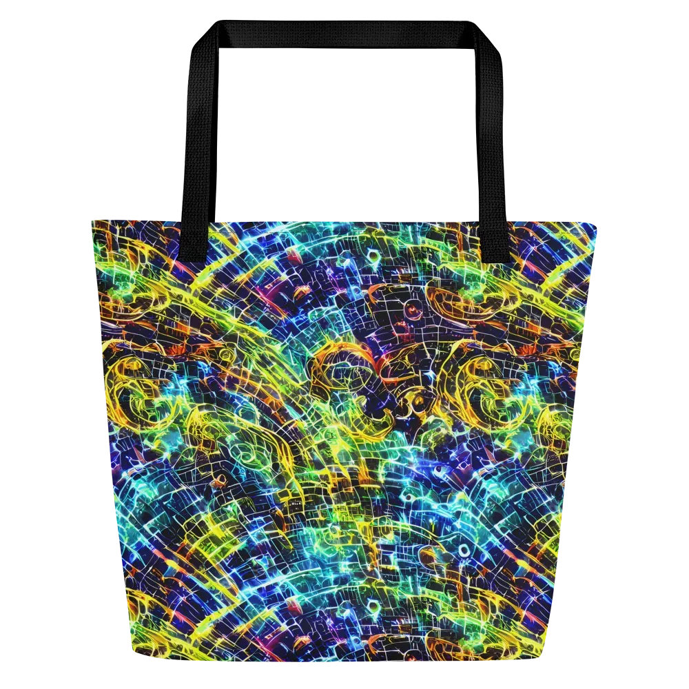 Electric Gridfall on Large Tote Bag W/ Pocket — Front