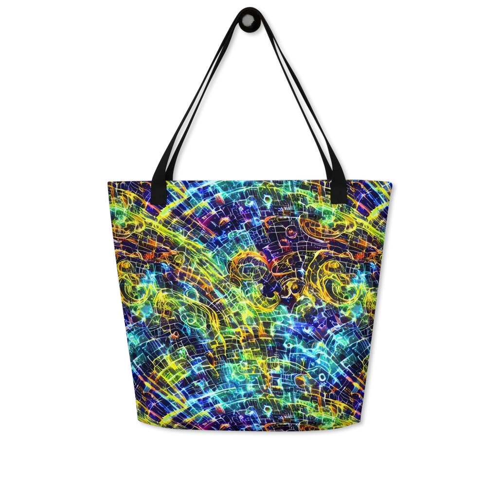 Electric Gridfall on Large Tote Bag W/ Pocket — Front