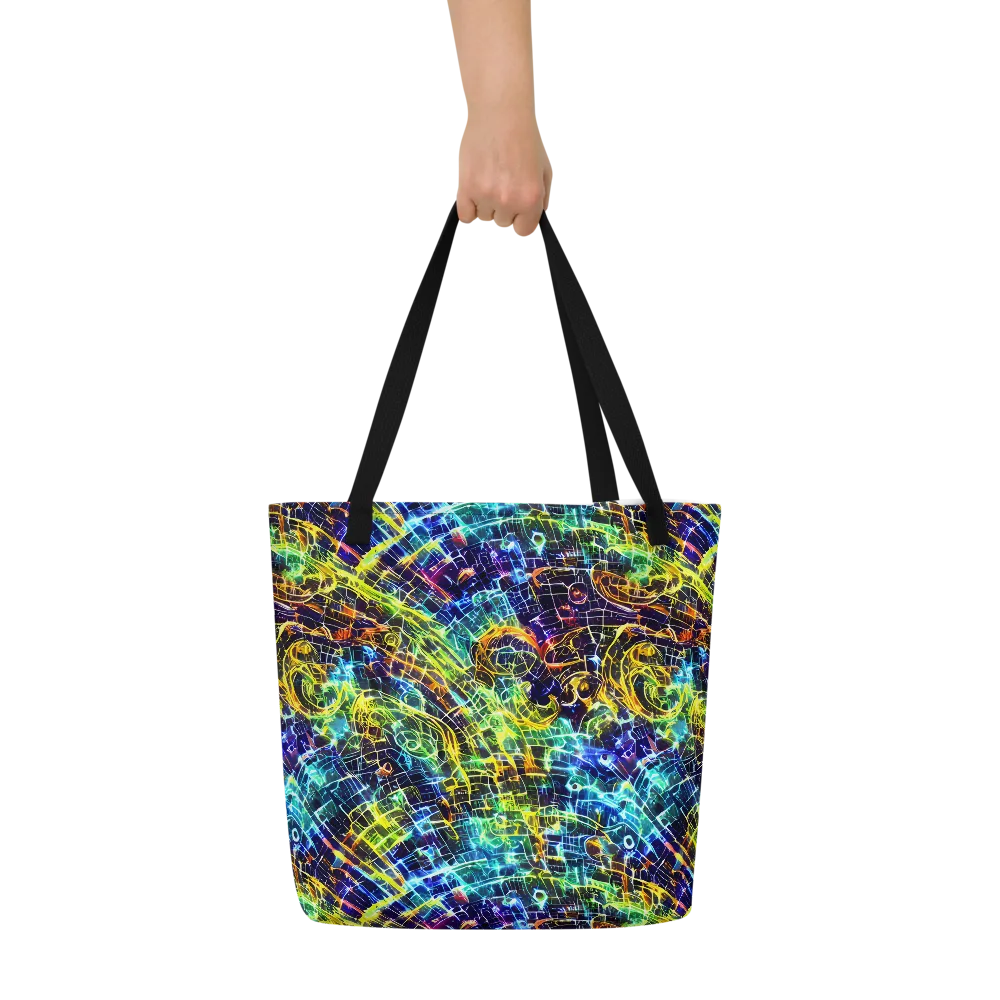 Electric Gridfall on Large Tote Bag W/ Pocket — Front