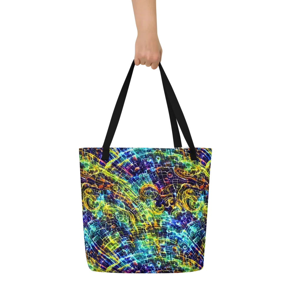 Electric Gridfall on Large Tote Bag W/ Pocket — Front