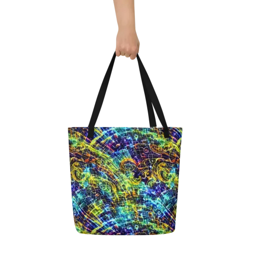 Electric Gridfall on a Large Tote Bag W/ Pocket