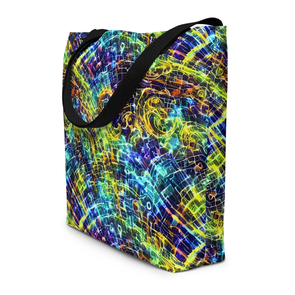 Electric Gridfall on Large Tote Bag W/ Pocket — Front