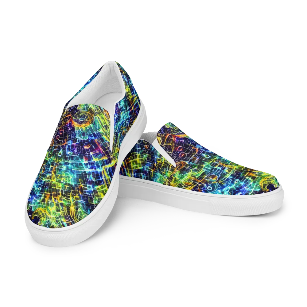 Electric Gridfall on Women's Slip-On Canvas Shoes — Left Front