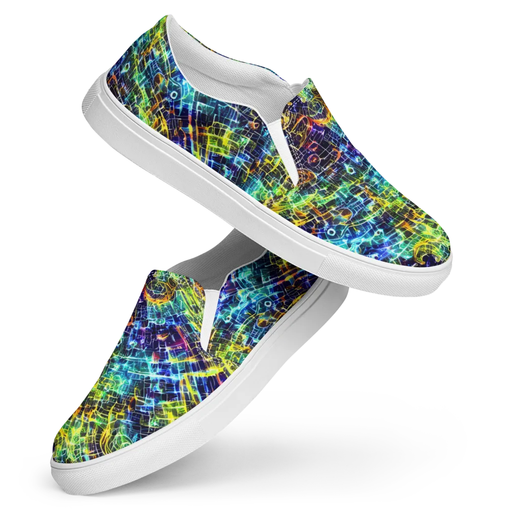 Electric Gridfall on Women's Slip-On Canvas Shoes — Front