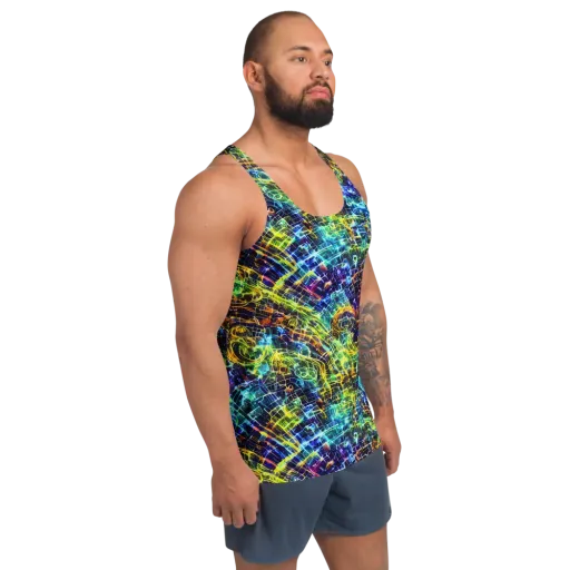 Electric Gridfall on a Men's Tank Top