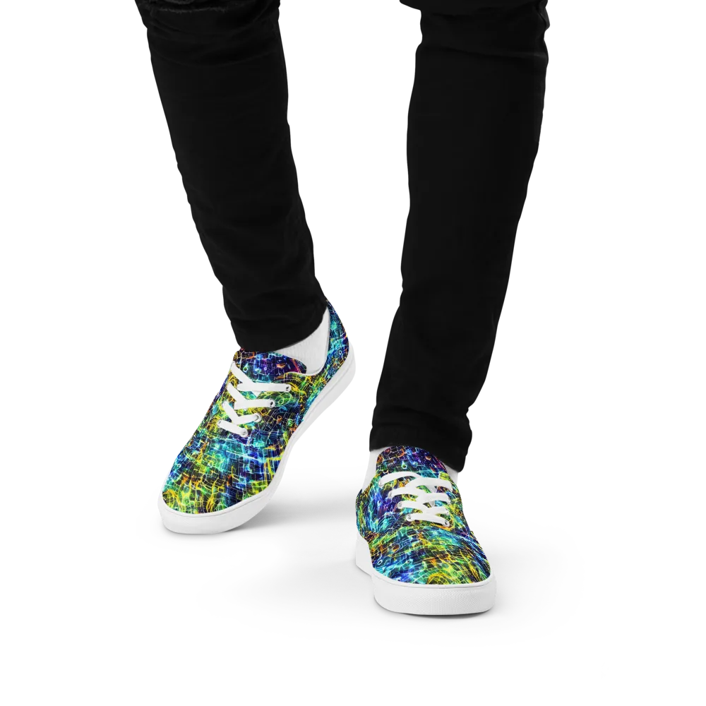 Electric Gridfall on Men's Lace-Up Canvas Shoes — Front