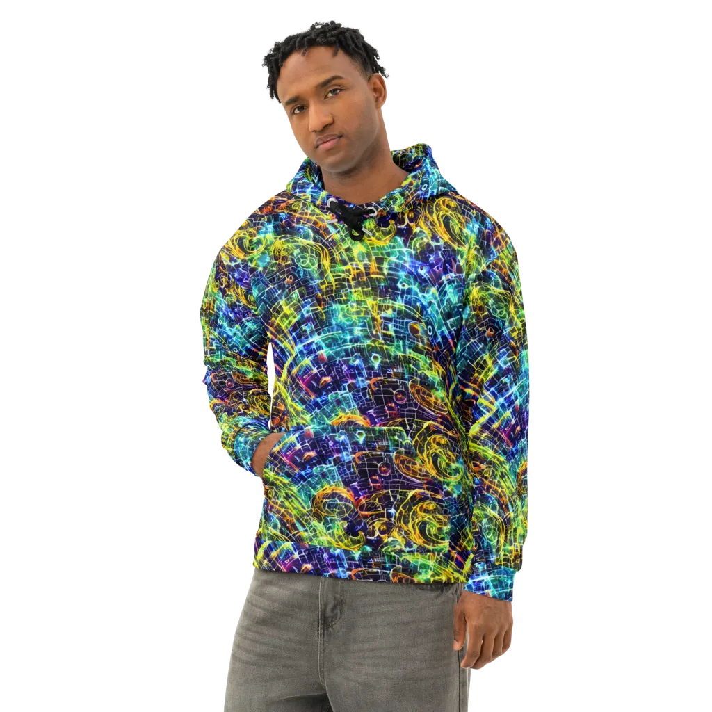 Electric Gridfall on Cotton Hoodie — Left Front