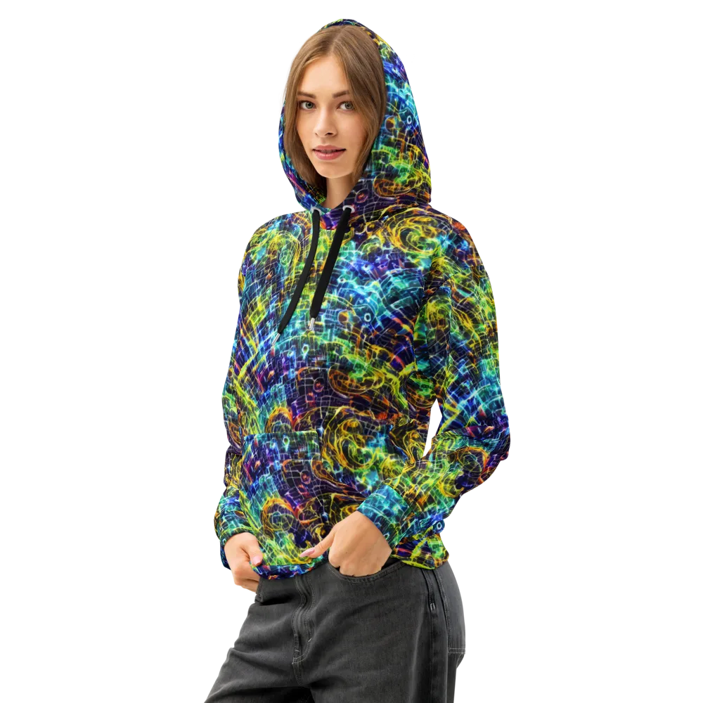 Electric Gridfall on Cotton Hoodie — Left Front
