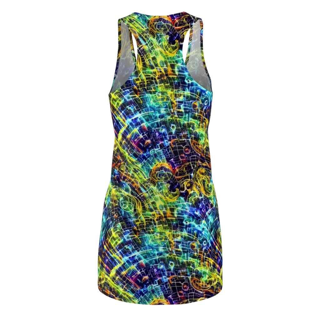 Electric Gridfall on Racerback Dress — Back