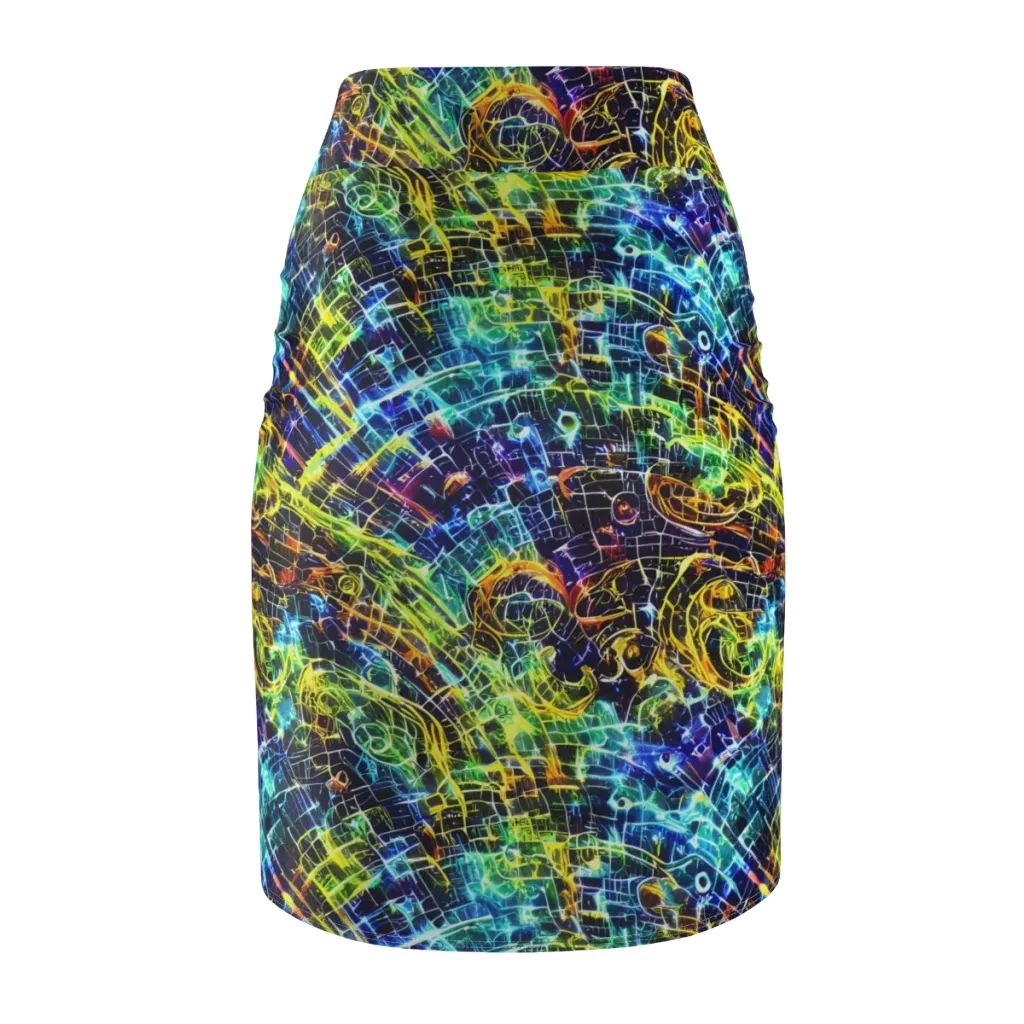 Electric Gridfall on Pencil Skirt — Back