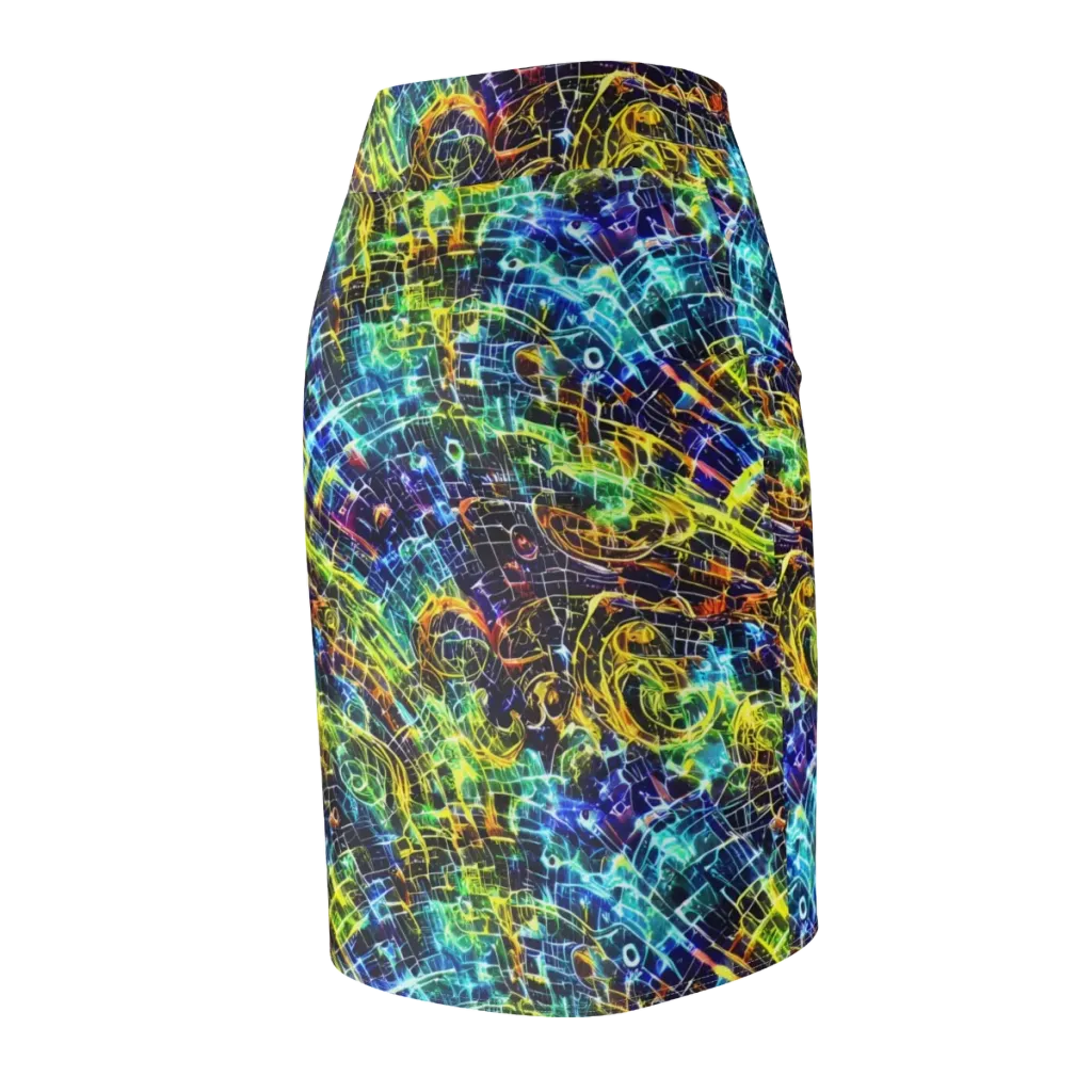 Electric Gridfall on Pencil Skirt — Back Side