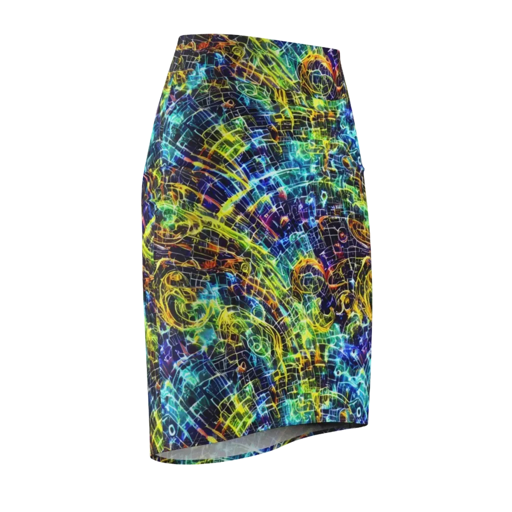 Electric Gridfall on Pencil Skirt — Front Side