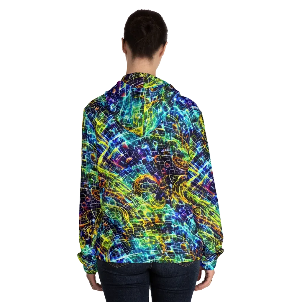 Electric Gridfall on Women's Full-Zip Hoodie — Back On Person