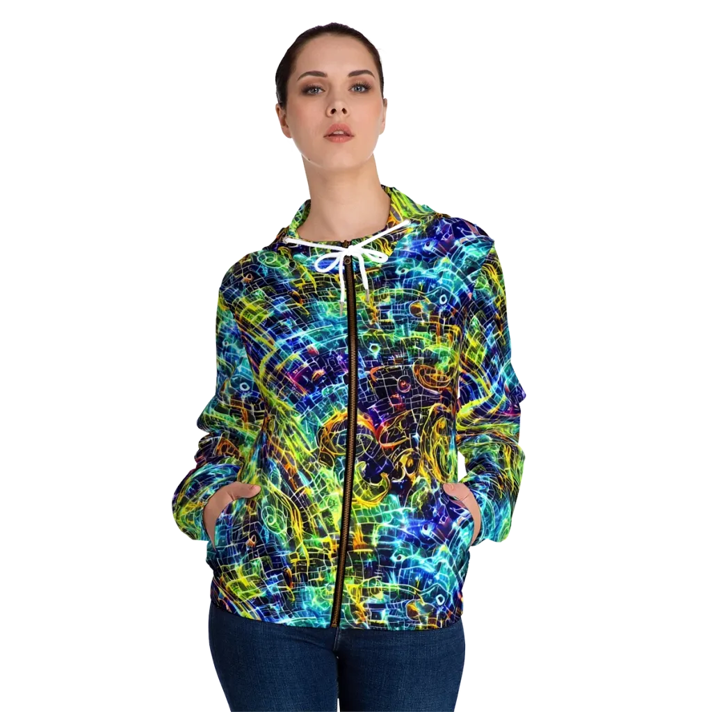 Electric Gridfall on Women's Full-Zip Hoodie — Front On Person