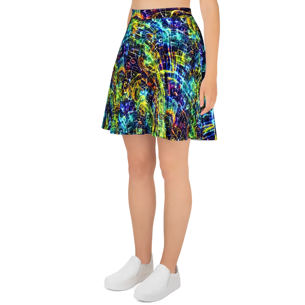 Electric Gridfall on Skater Skirt — Left