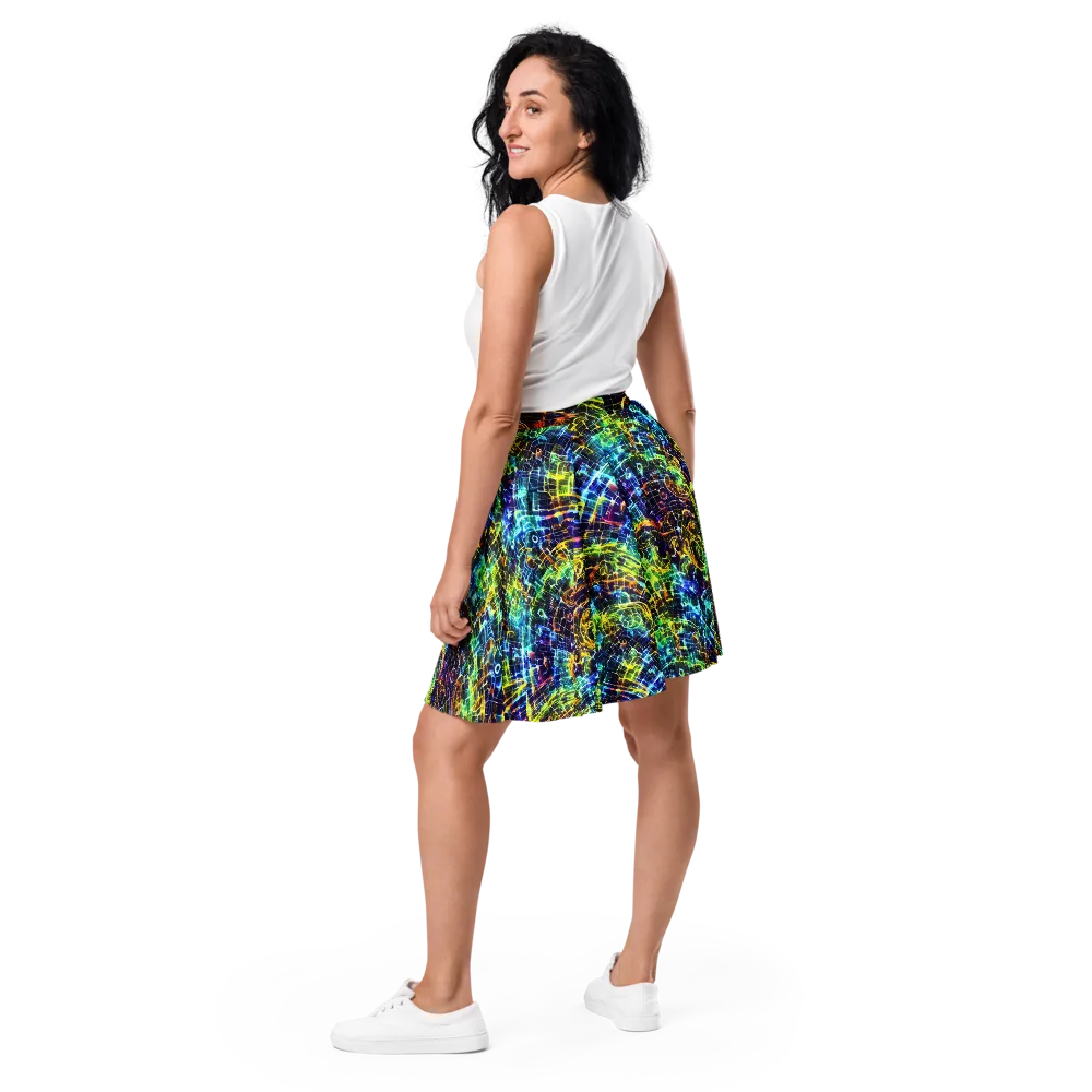 Electric Gridfall on Skater Skirt — Back