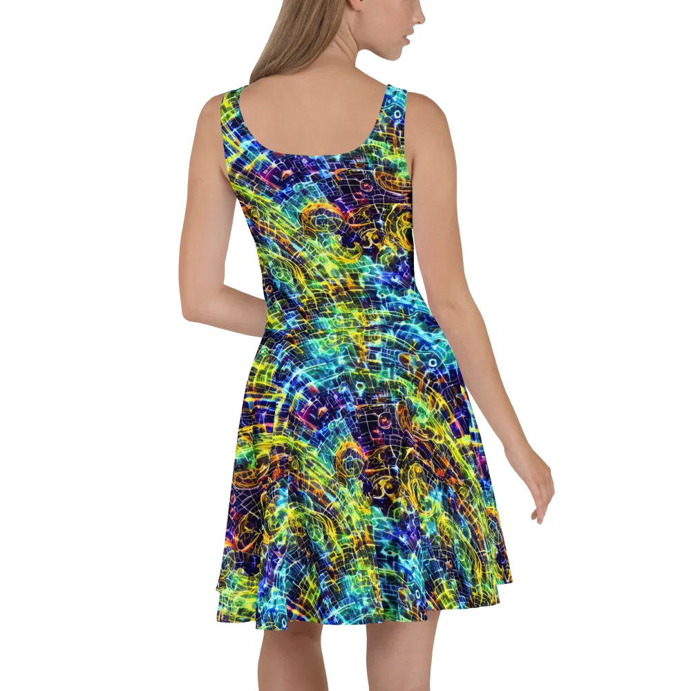 Electric Gridfall on Skater Dress — Back