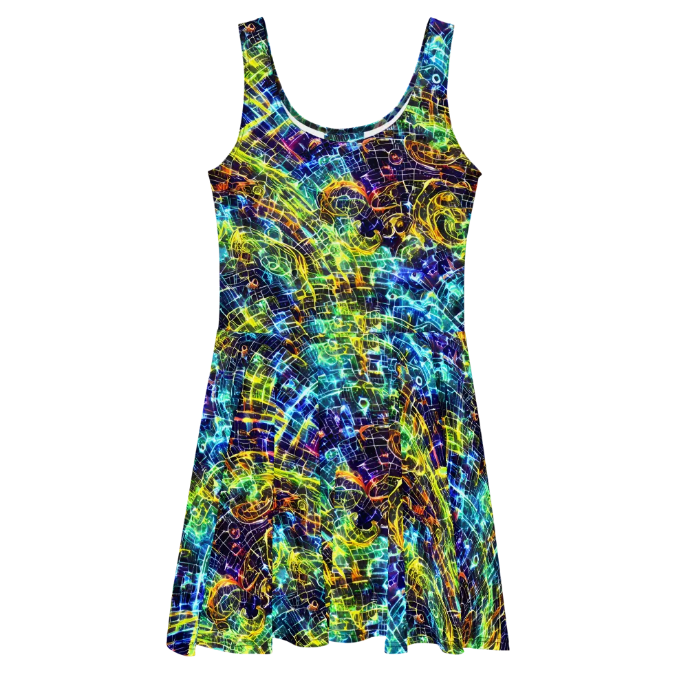 Electric Gridfall on Skater Dress — Front