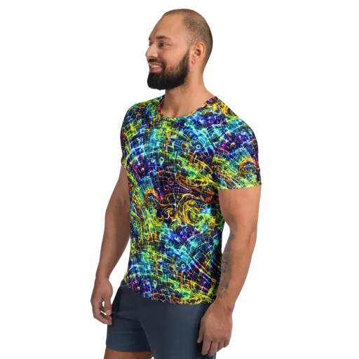 Electric Gridfall on a Men's Athletic T-Shirt