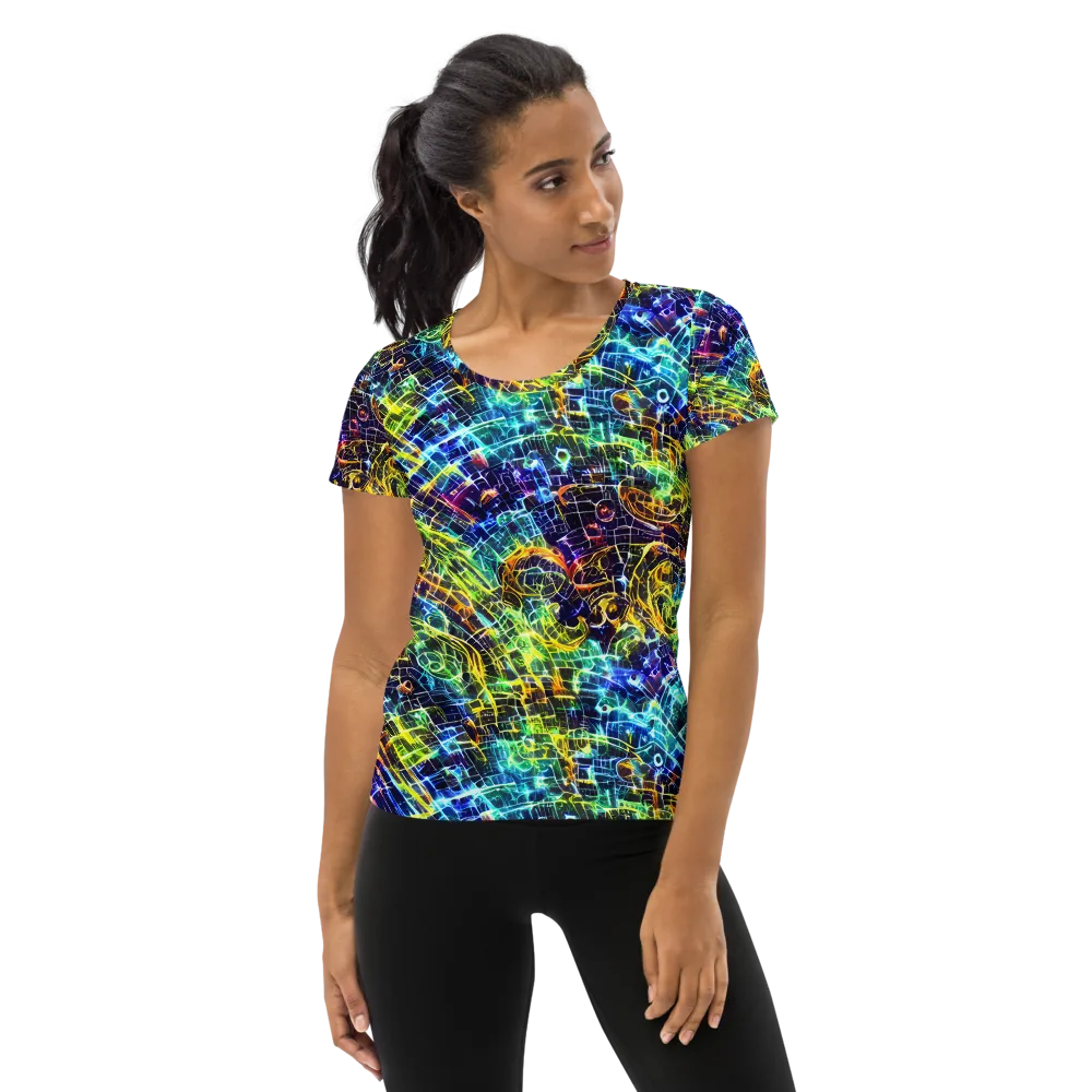 Electric Gridfall on Women's Athletic T-Shirt — Front