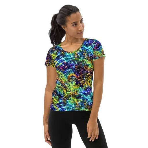 Electric Gridfall on a Women's Athletic T-Shirt