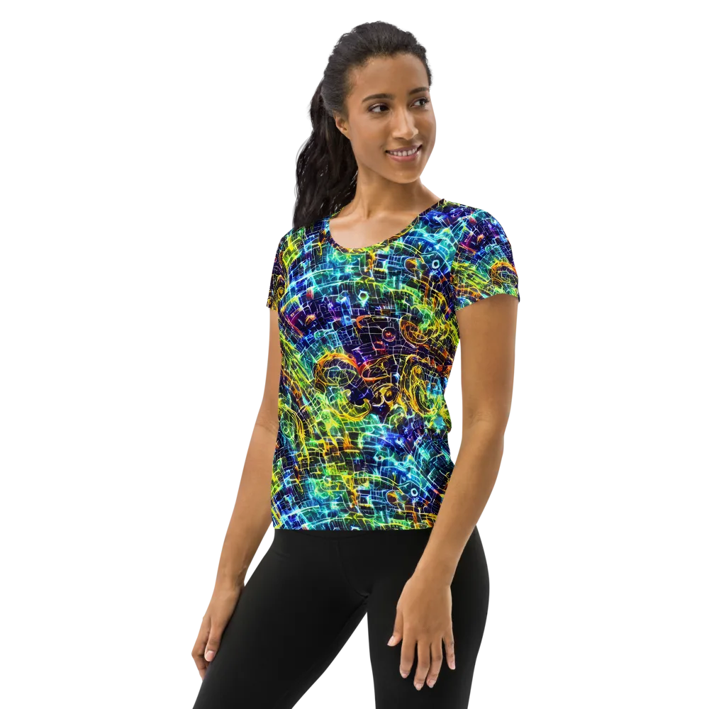 Electric Gridfall on Women's Athletic T-Shirt — Left