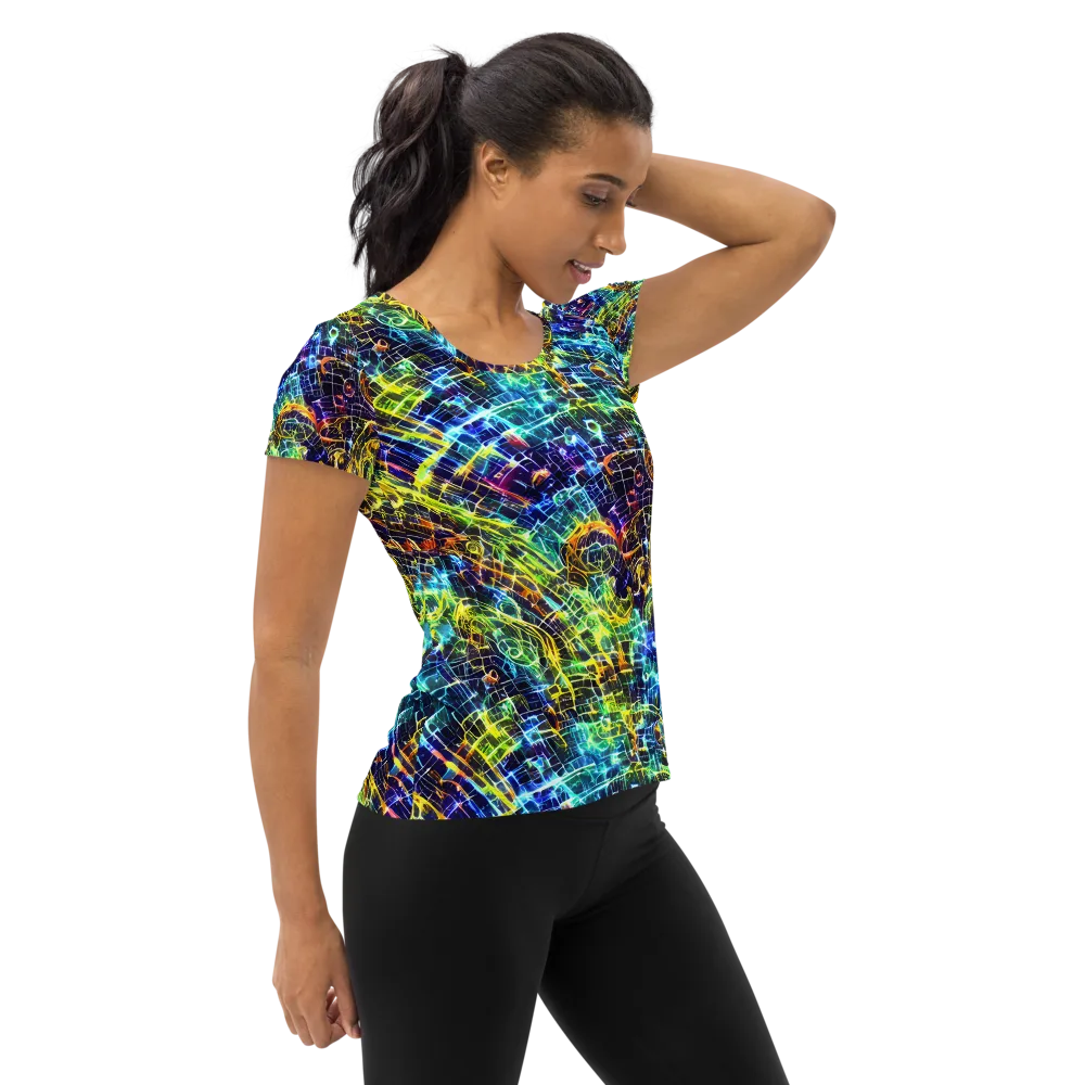 Electric Gridfall on Women's Athletic T-Shirt — Right