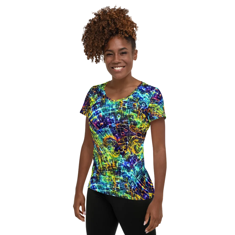 Electric Gridfall on Women's Athletic T-Shirt — Left