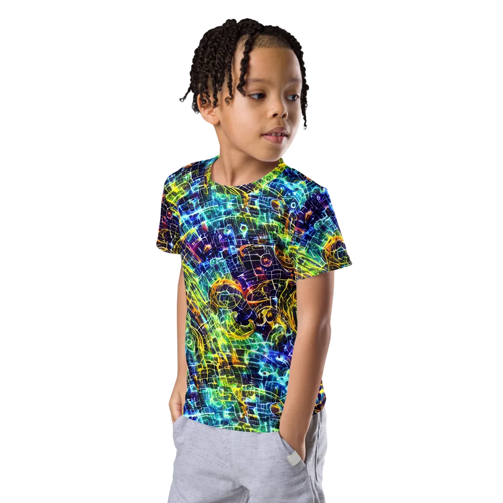 Electric Gridfall on Kids Crew Neck T-Shirt — Left Front