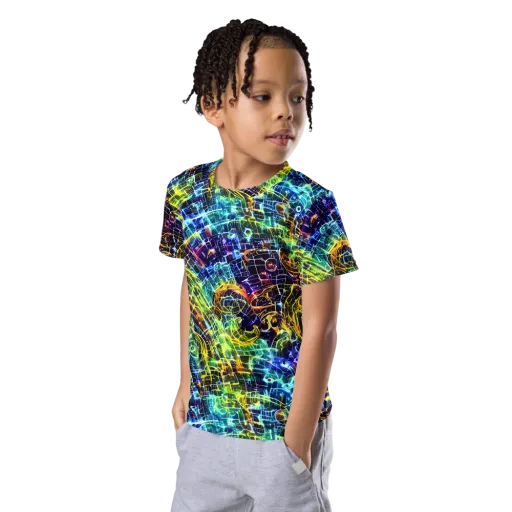 Electric Gridfall on a Kids Crew Neck T-Shirt