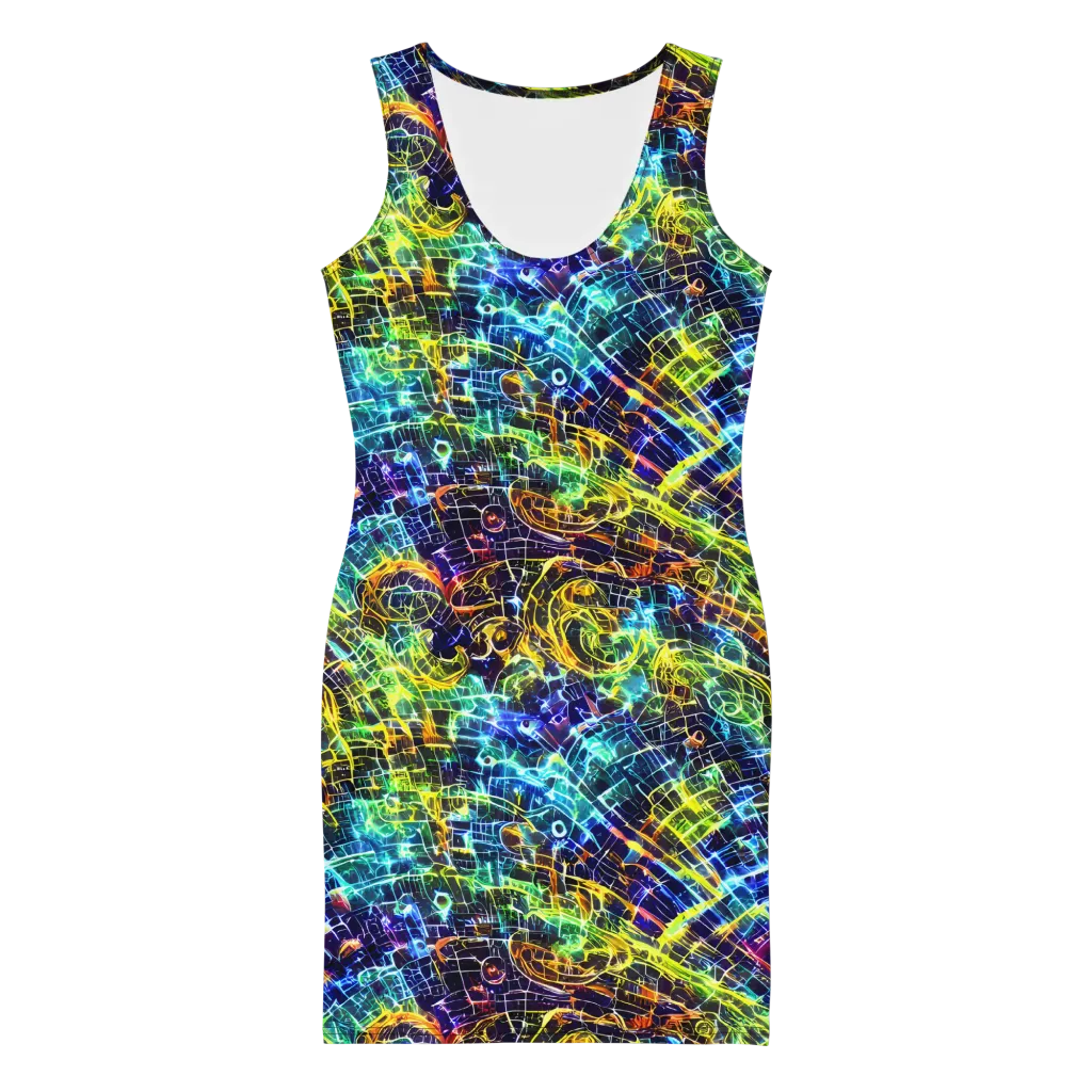 Electric Gridfall on Bodycon Dress — Front