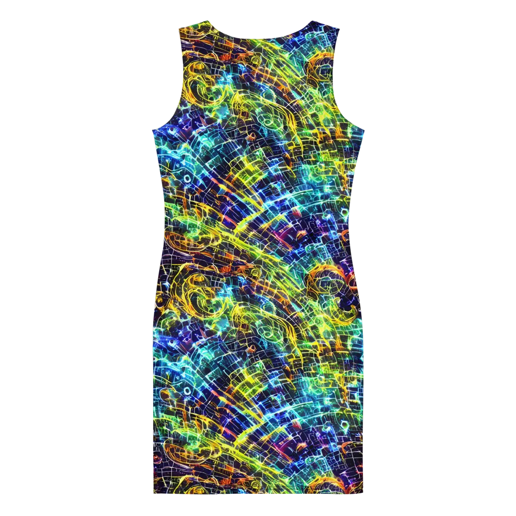 Electric Gridfall on Bodycon Dress — Back