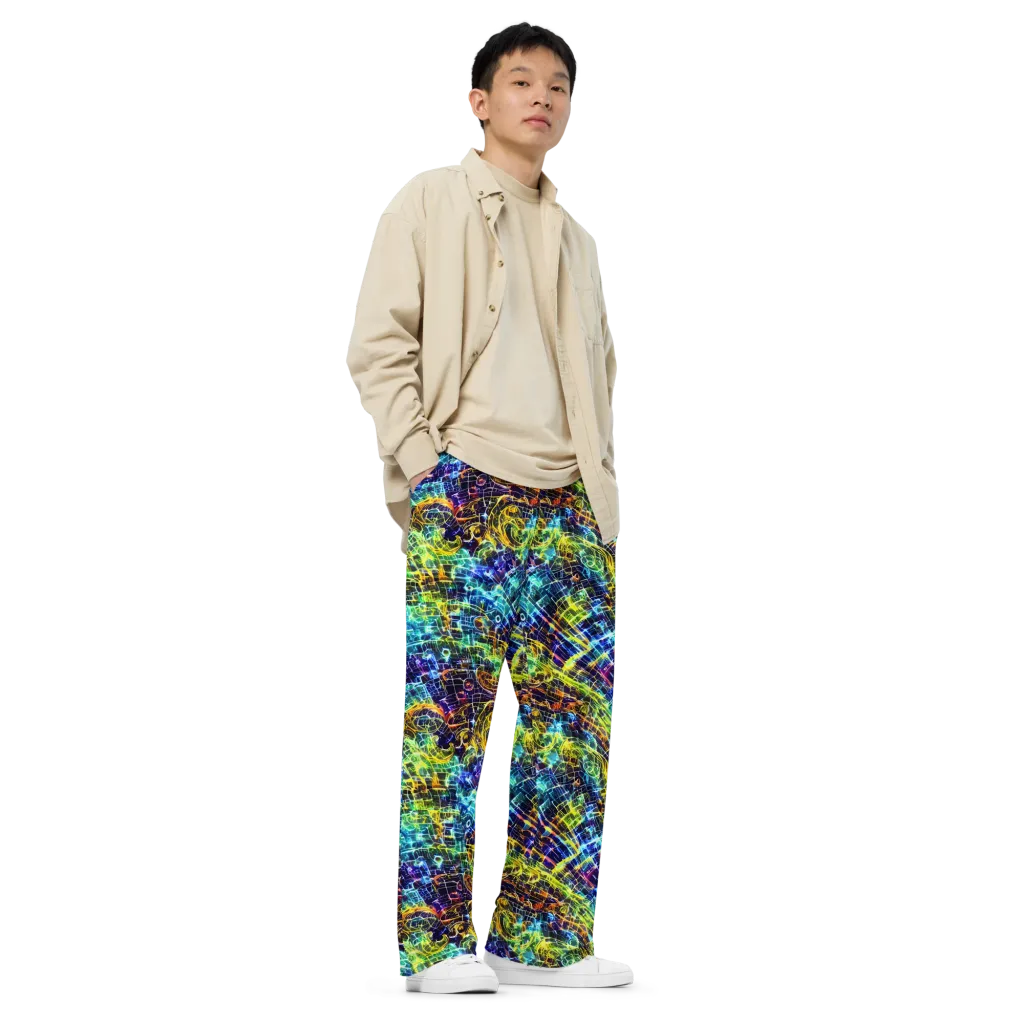 Electric Gridfall on Wide-Leg Pants — Right Front