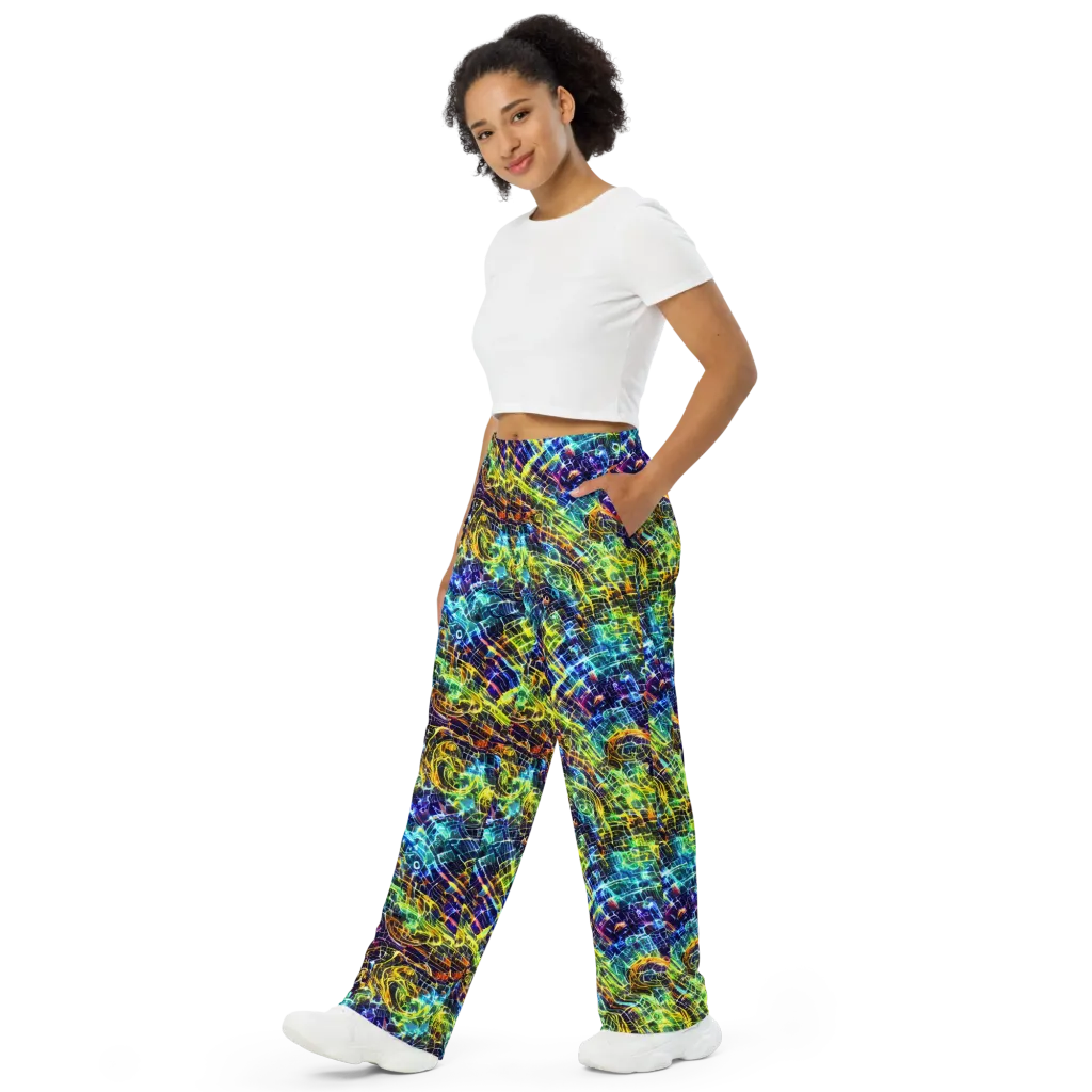 Electric Gridfall on Wide-Leg Pants — Left Front