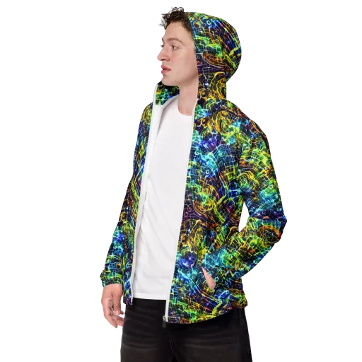Electric Gridfall on a Men's Windbreaker