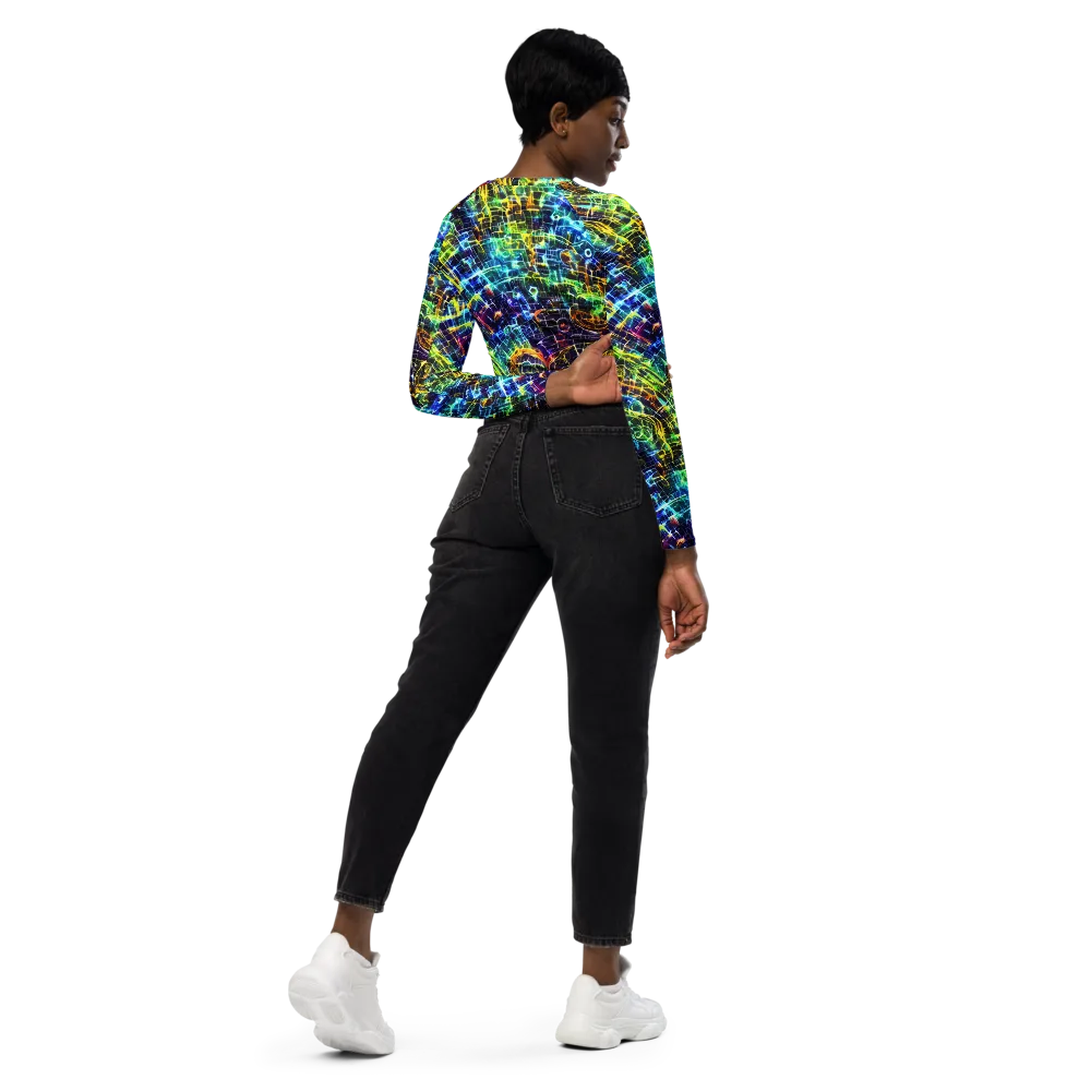 Electric Gridfall on Long Sleeve Crop Top — Right Back