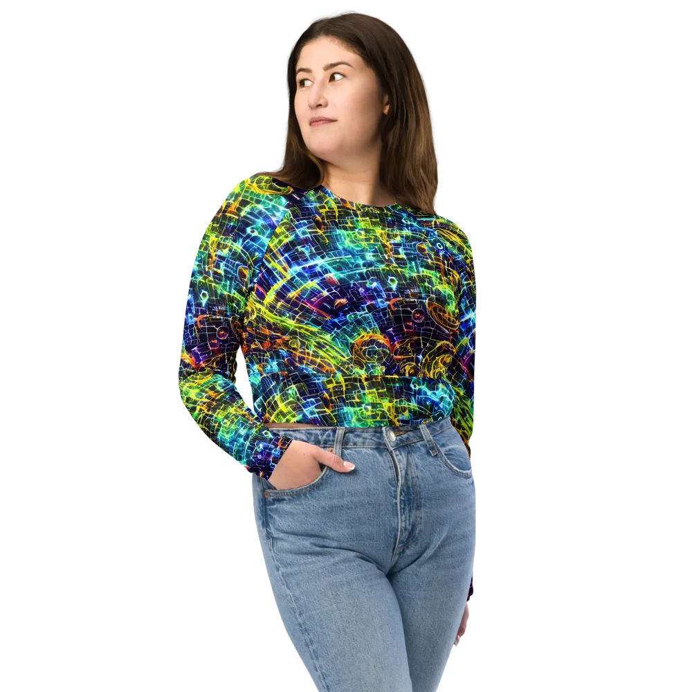 Electric Gridfall on Long Sleeve Crop Top — Front