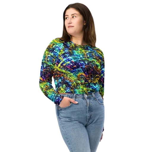 Electric Gridfall on a Long Sleeve Crop Top