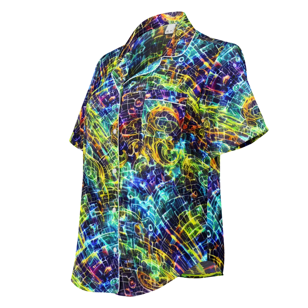 Electric Gridfall on Women's Short Sleeve Pajama Top — Left Front