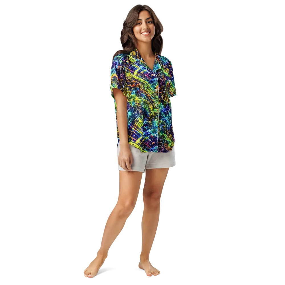 Electric Gridfall on Women's Short Sleeve Pajama Top — Front