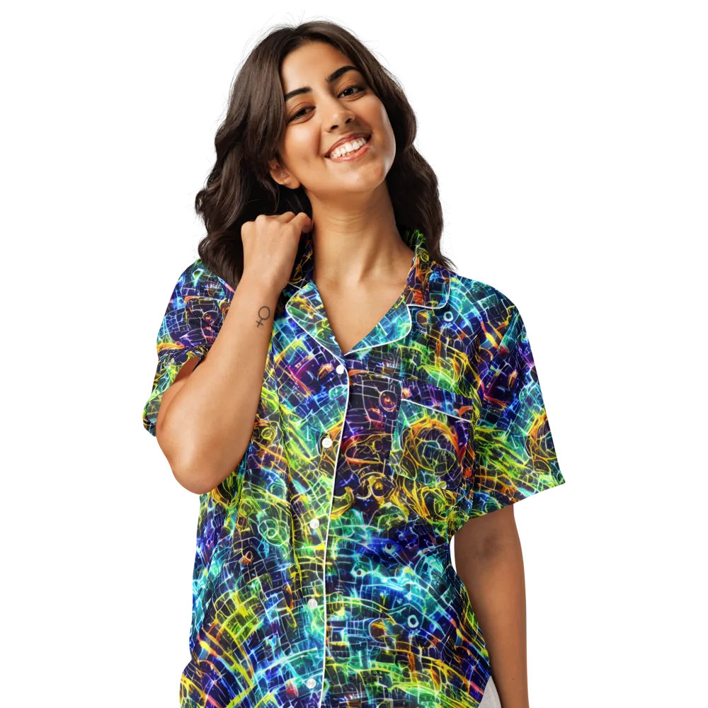 Electric Gridfall on Women's Short Sleeve Pajama Top — Front