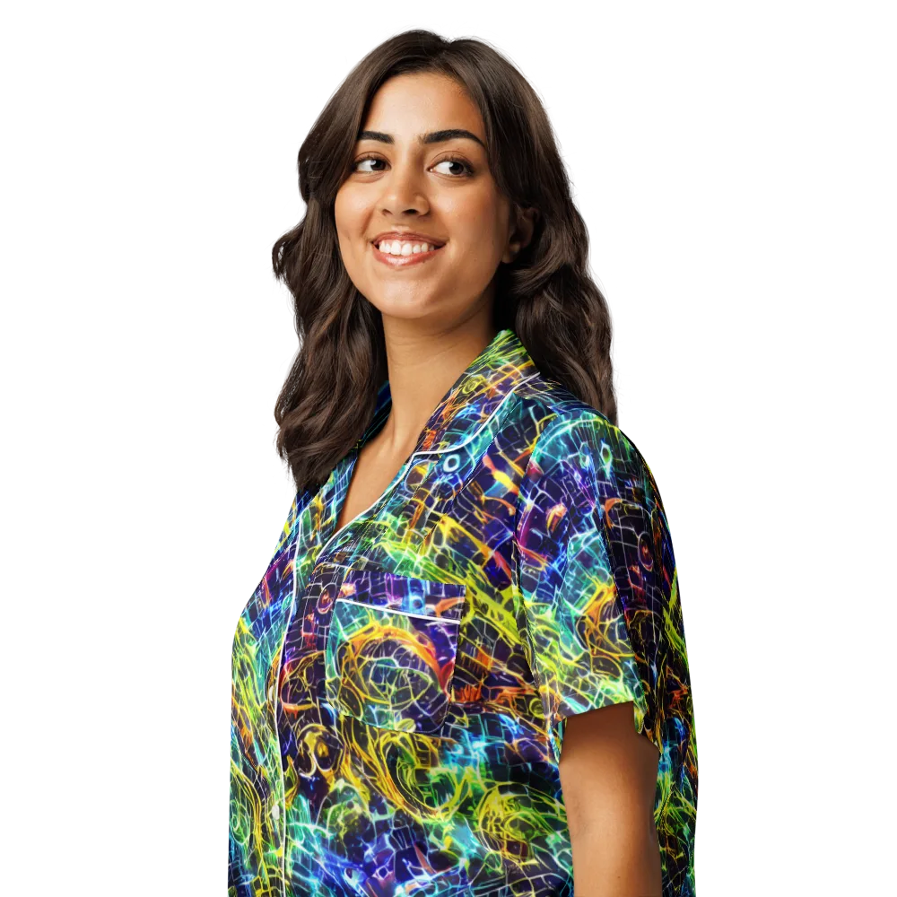 Electric Gridfall on Women's Short Sleeve Pajama Top — Left Front