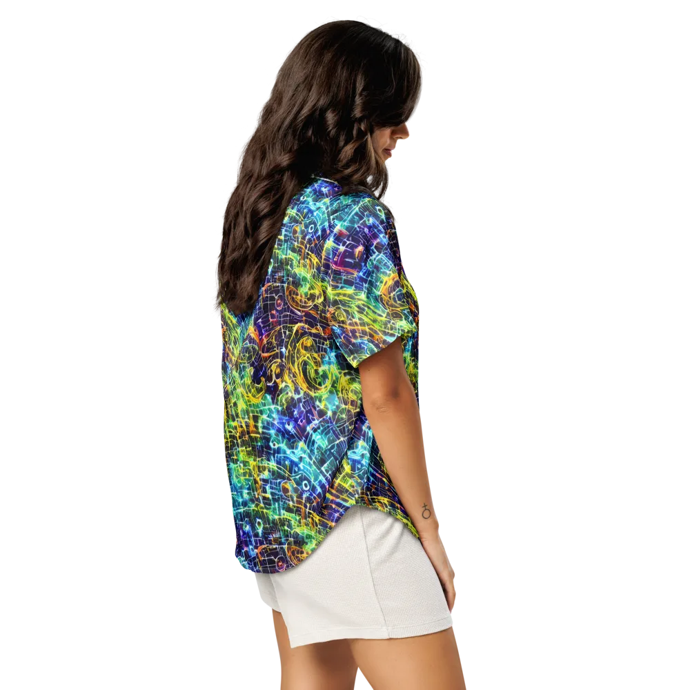 Electric Gridfall on Women's Short Sleeve Pajama Top — Right Back