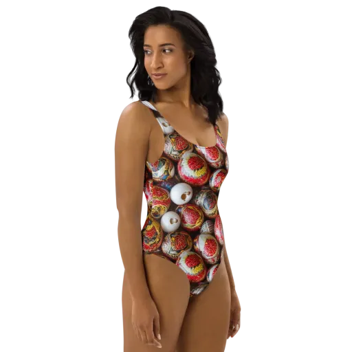 Crimson Carnival on a One-Piece Swimsuit