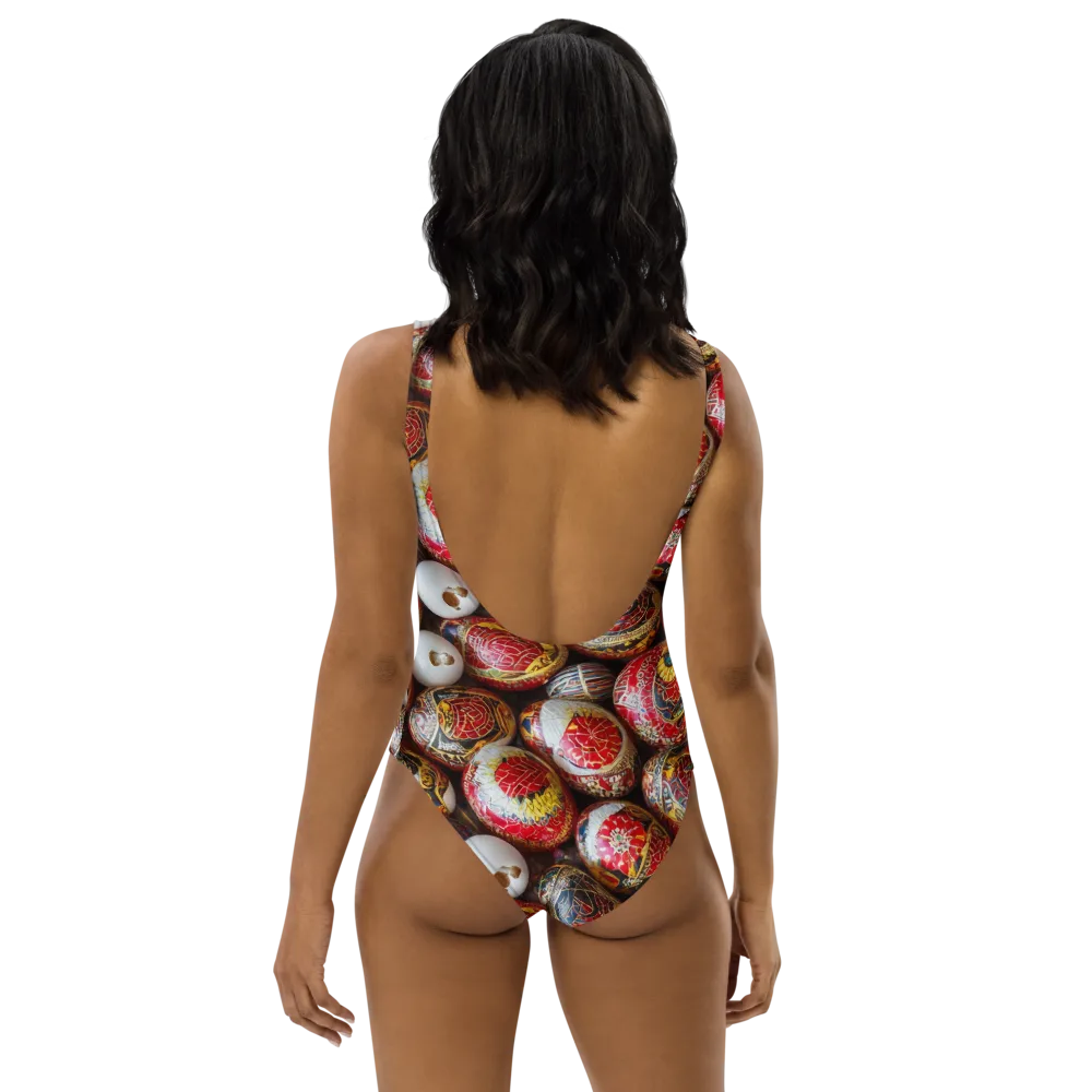 Crimson Carnival on One-Piece Swimsuit — Back