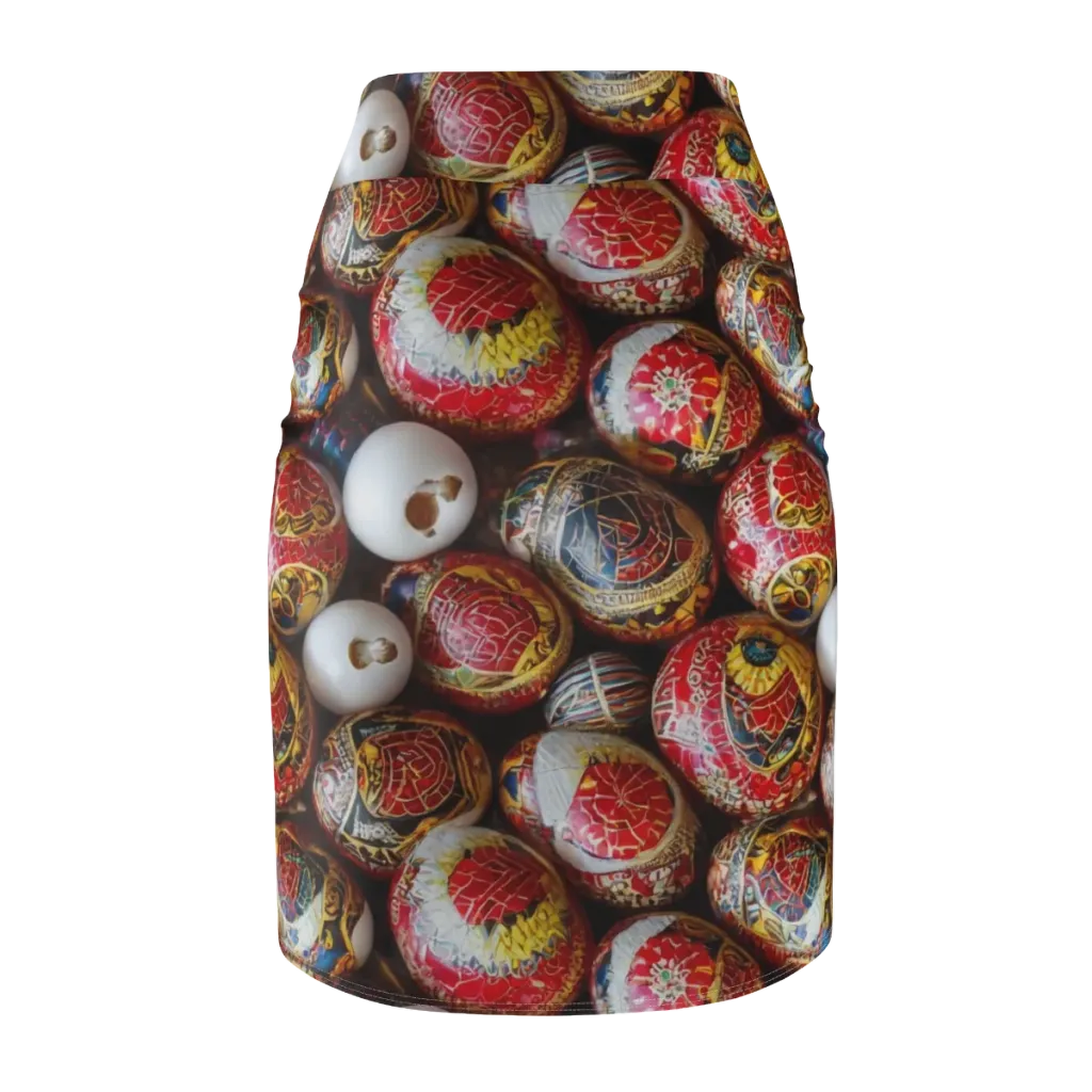 Crimson Carnival on Pencil Skirt — Back